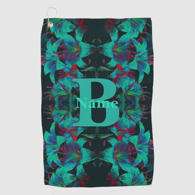 Monogram Your Initial Lily Art Personalised Golf Towel (Front)