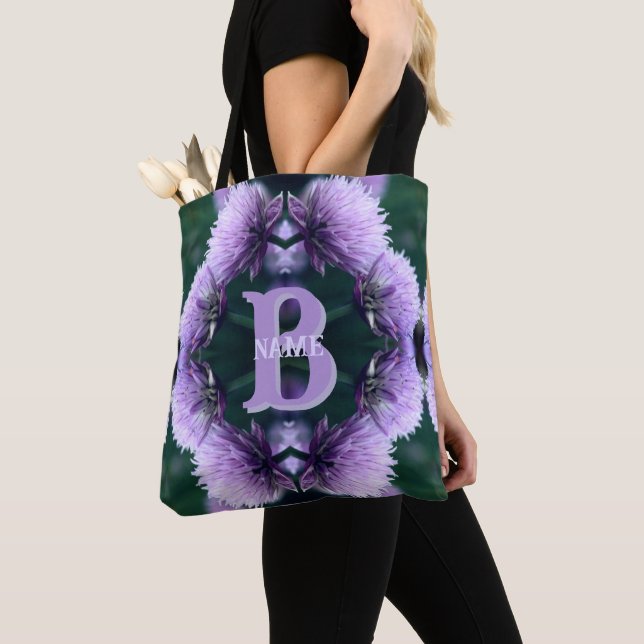Monogram Your Initial Name Allium Personalised Tote Bag (Close Up)