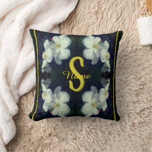 Monogram Your Initial Name Clematis Floral Art Cushion