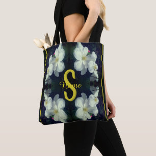Monogram Your Initial Name Clematis Floral Art Tote Bag