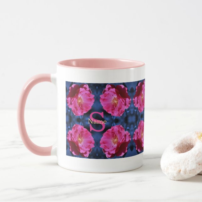 Monogram Your Initial Name Rose Art Custom Mug (With Donut)