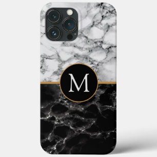 Monogram Your Letter Black White Marble iPhone 13 Pro Max Case