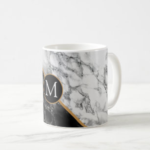 Monogram Your Letter Black White Marble Mug