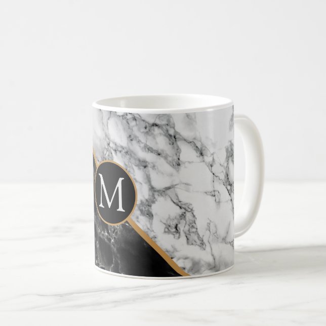 Monogram Your Letter Black White Marble Mug (Front Right)
