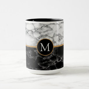 Monogram Your Letter Black White Marble Mug Gift