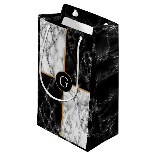 Monogram Your Letter Gift Bag Marble Design (Front Angled)