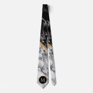 Monogram Your Letter Neck Tie Black White Marble