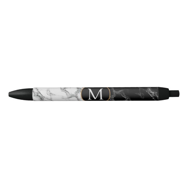 Monogram Your Letter Pen Gift Black White Marble (Front)