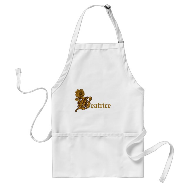 Monogram Your Name B Gold Peony Floral Apron (Front)