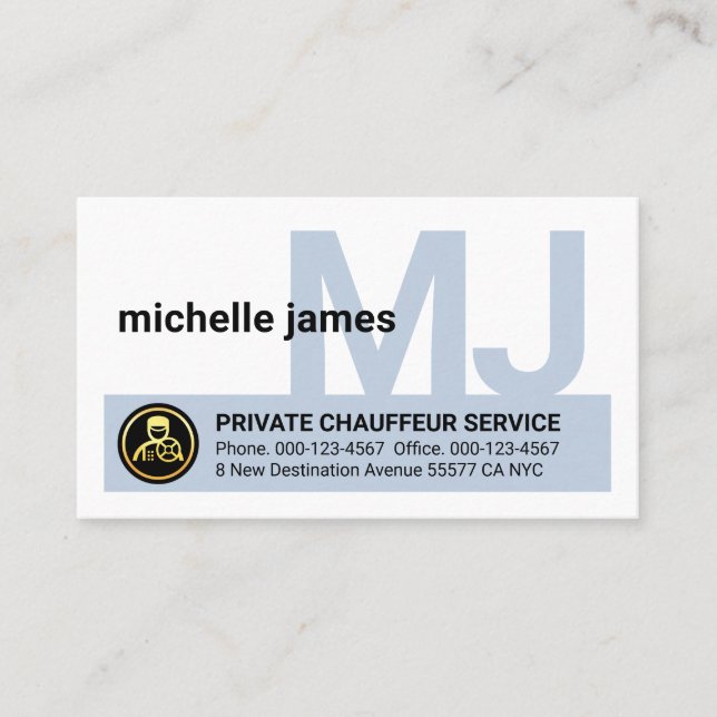 Monogram Your Name Chauffeur Business Card (Front)