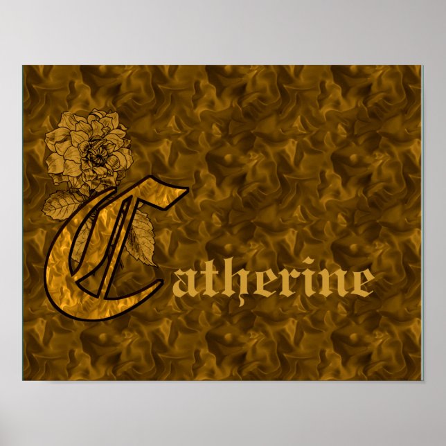 Monogram Your Name Initial C Gold Peony Poster (Front)