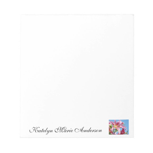 Monogram Your Name Notepad Pink Lily Flowers (Front)