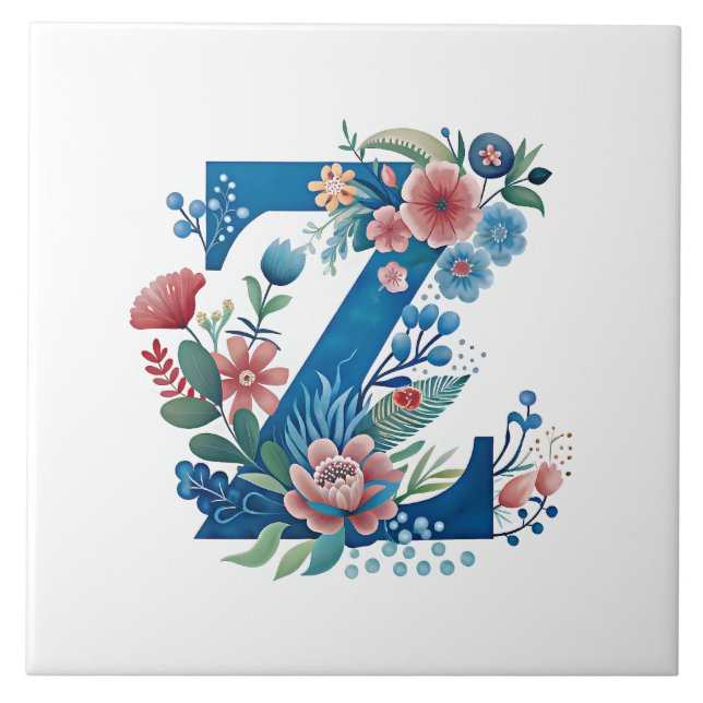 Monogram 'Z' decorative floral design Ceramic Tile (Front)
