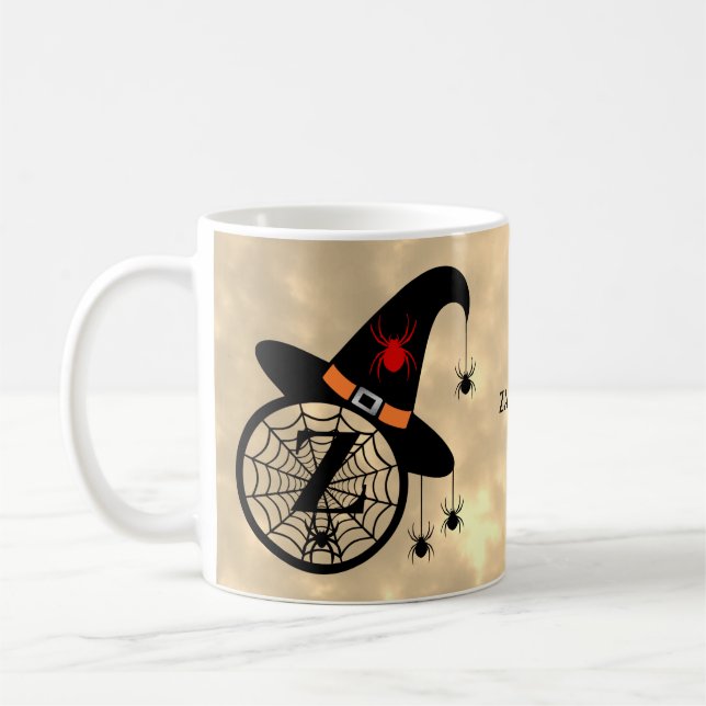 Monogram Z Halloween Sky Witch Spiders Name Coffee Mug (Left)