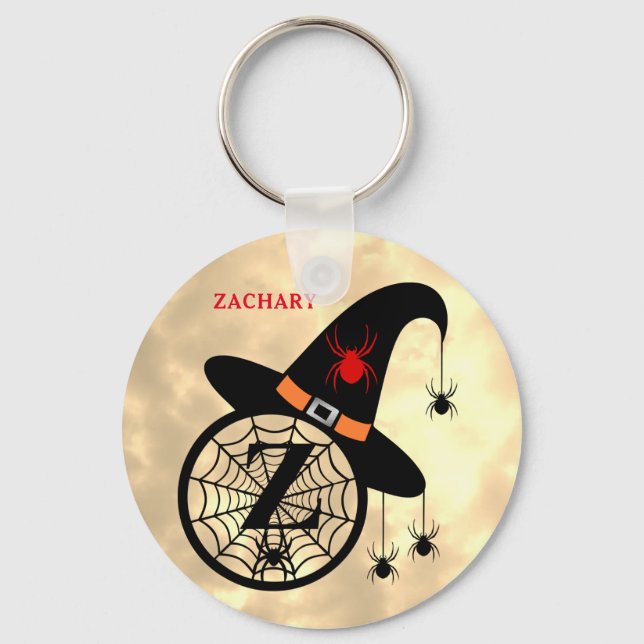 Monogram Z Halloween Sky Witch Spiders Name Key Ring (Front)
