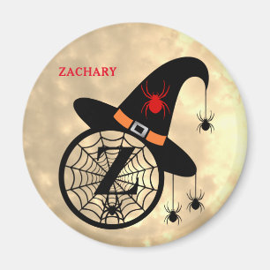 Monogram Z Halloween Sky Witch Spiders Name Magnet