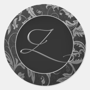 Monogram Z Silver and Black Damask Wedding Seal
