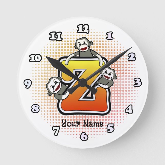 Monogram Z Sock Monkey clock (Front)
