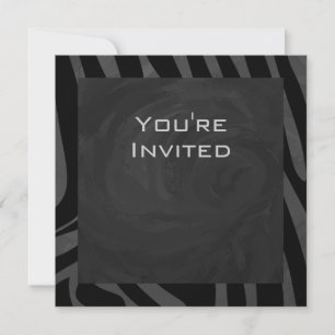 Monogram Zebra Black and Grey Invitation