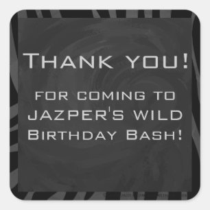 Monogram Zebra Black and Grey Square Sticker