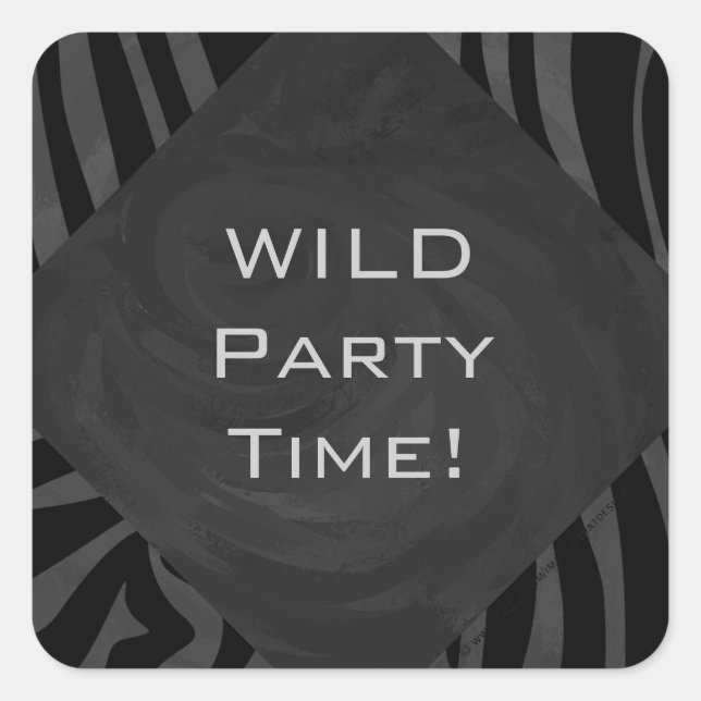 Monogram Zebra Black and Grey Square Sticker (Front)