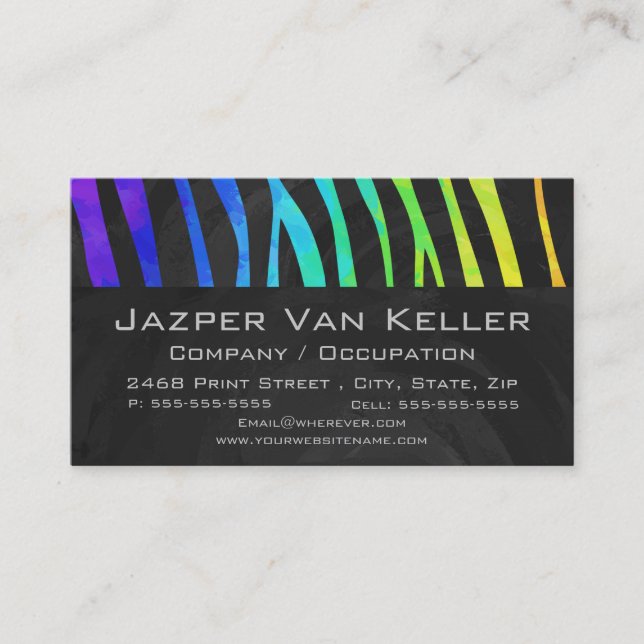 Monogram Zebra Black and Rainbow Print Business Card (Front)