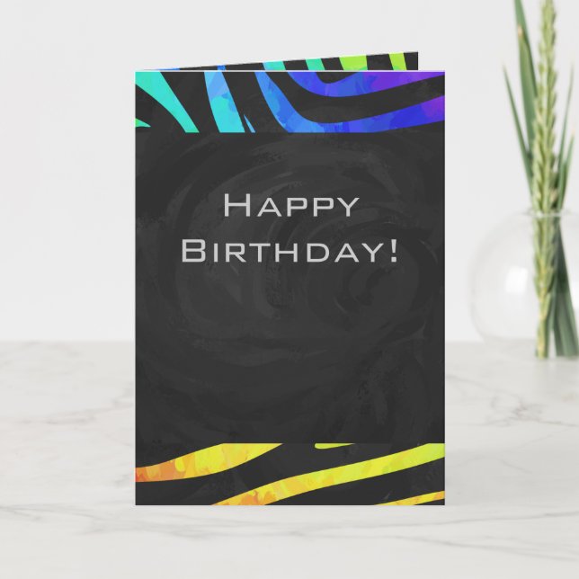 Monogram Zebra Black and Rainbow Print Card (Front)
