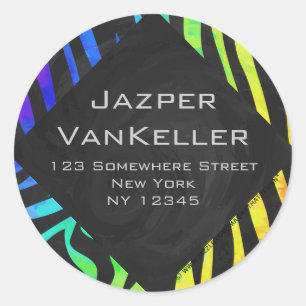 Monogram Zebra Black and Rainbow Print Classic Round Sticker