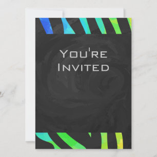 Monogram Zebra Black and Rainbow Print Invitation