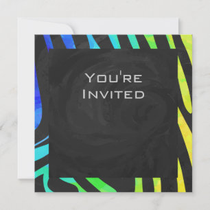 Monogram Zebra Black and Rainbow Print Invitation