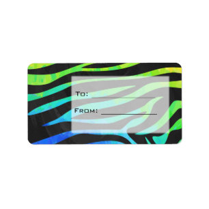Monogram Zebra Black and Rainbow Print Label