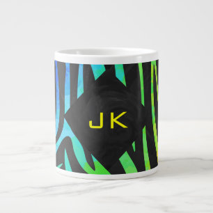 Monogram Zebra Black and Rainbow Print Large Coffee Mug