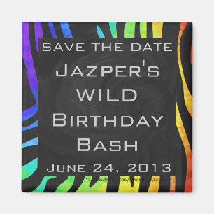 Monogram Zebra Black and Rainbow Print Magnet