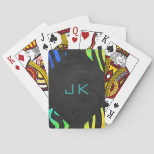 Monogram Zebra Black and Rainbow Print Playing Cards