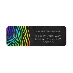 Monogram Zebra Black and Rainbow Print Return Address Label