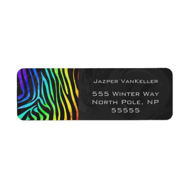 Monogram Zebra Black and Rainbow Print Return Address Label (Front)