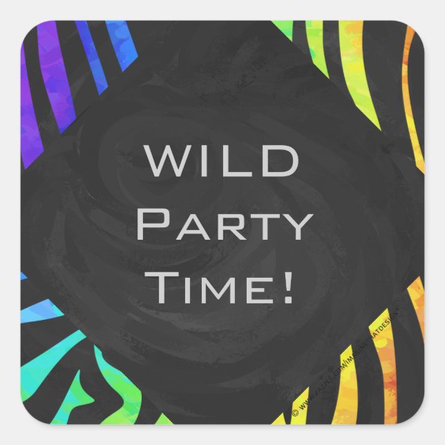 Monogram Zebra Black and Rainbow Print Square Sticker (Front)