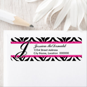 Monogram Zebra Print and Pink Lace Return Address Label