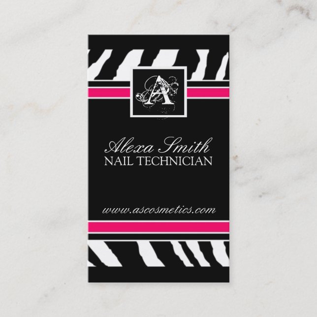 Monogram Zebra Print  Business Card (Front)
