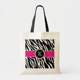 Monogram Zebra Print with Pink Tote Bag