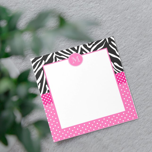 Monogram Zebra with Hot Pink Polka Dot Pattern Notepad (Creator Uploaded)