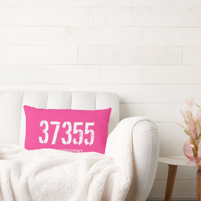 Monogram Zip Code Pink White Family Name Lumbar Cushion (Couch)