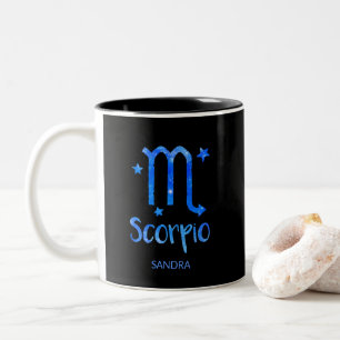 Monogram, Zodiac sign, Scorpio, Blue Galaxy Two-Tone Coffee Mug