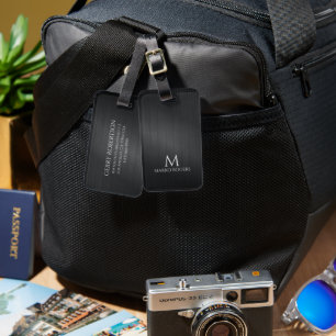 Monograme Black Gray Brushed Aluminum Texture Luggage Tag