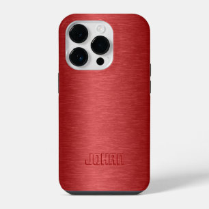 Monograme Metallic Red Brushed Aluminium Look iPhone 14 Pro Case