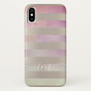 Monogramed Abstract Purple Stripes in Watercolor iPhone X Case