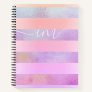 Monogramed Abstract Rainbow Stripes in Watercolor Notebook
