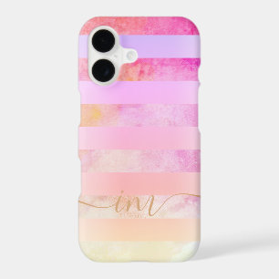 Monogramed Abstract Yellow Stripes in Watercolor C