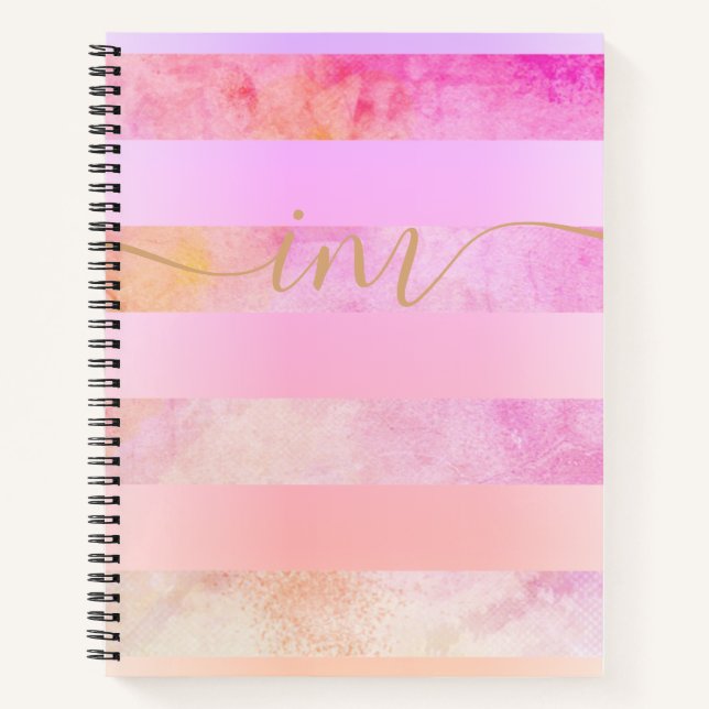 Monogramed Abstract Yellow Stripes in Watercolor  Notebook (Front)