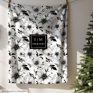 Monogramed black and white blanket with charm